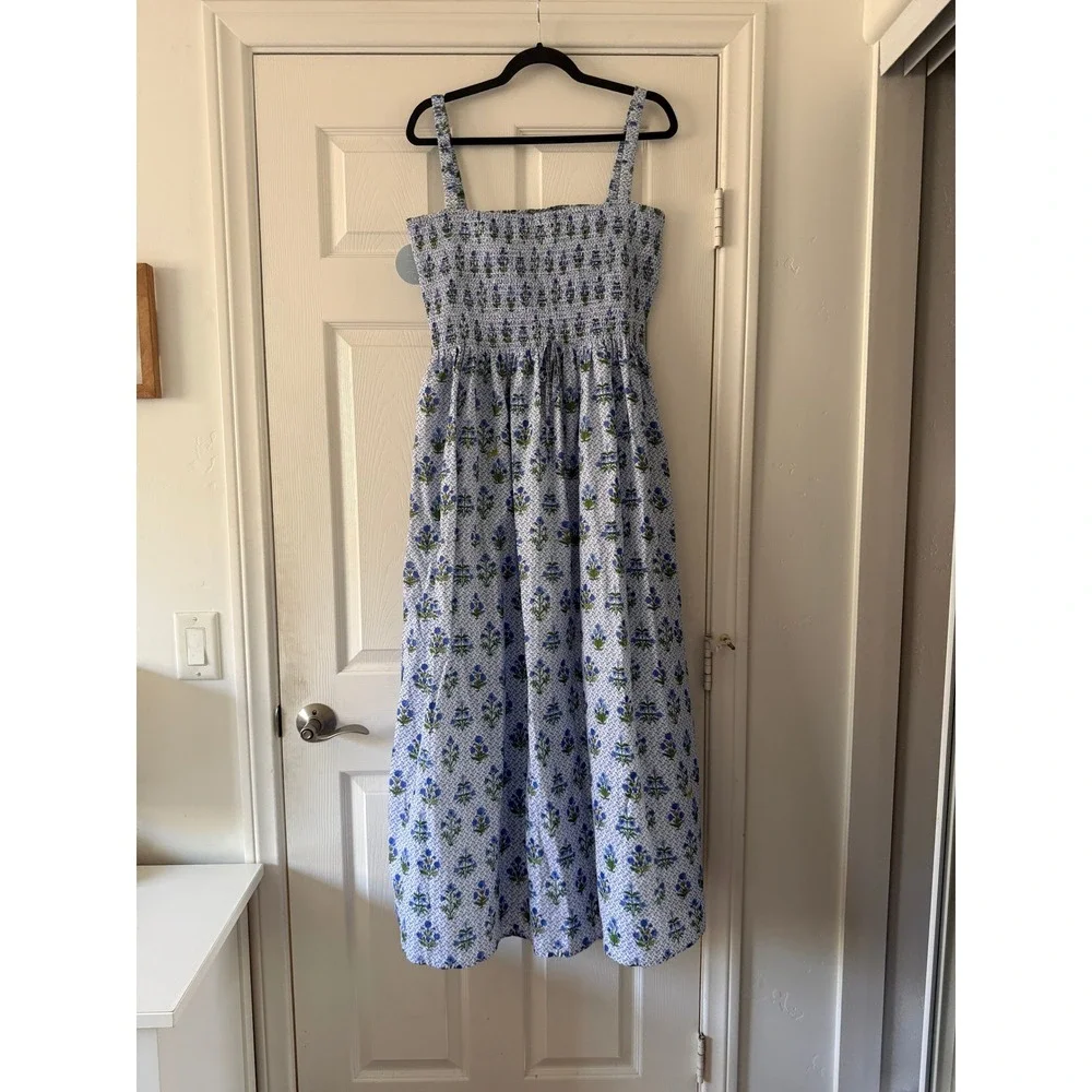 hill house the anita nap dress blue block floral print, women size large